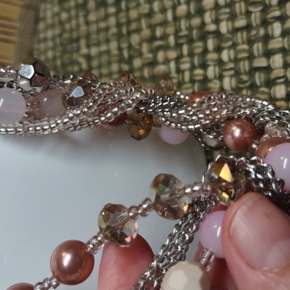 Pink Moonstone, Aurora Borealis and Faux Pearl Necklace - Picture 3 of 3